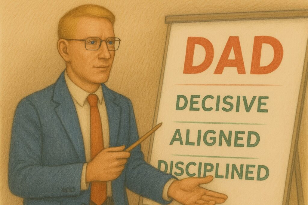 Illustration of DAD Leadership Framework – Decisive, Aligned, and Disciplined leadership model by Michelle Masters